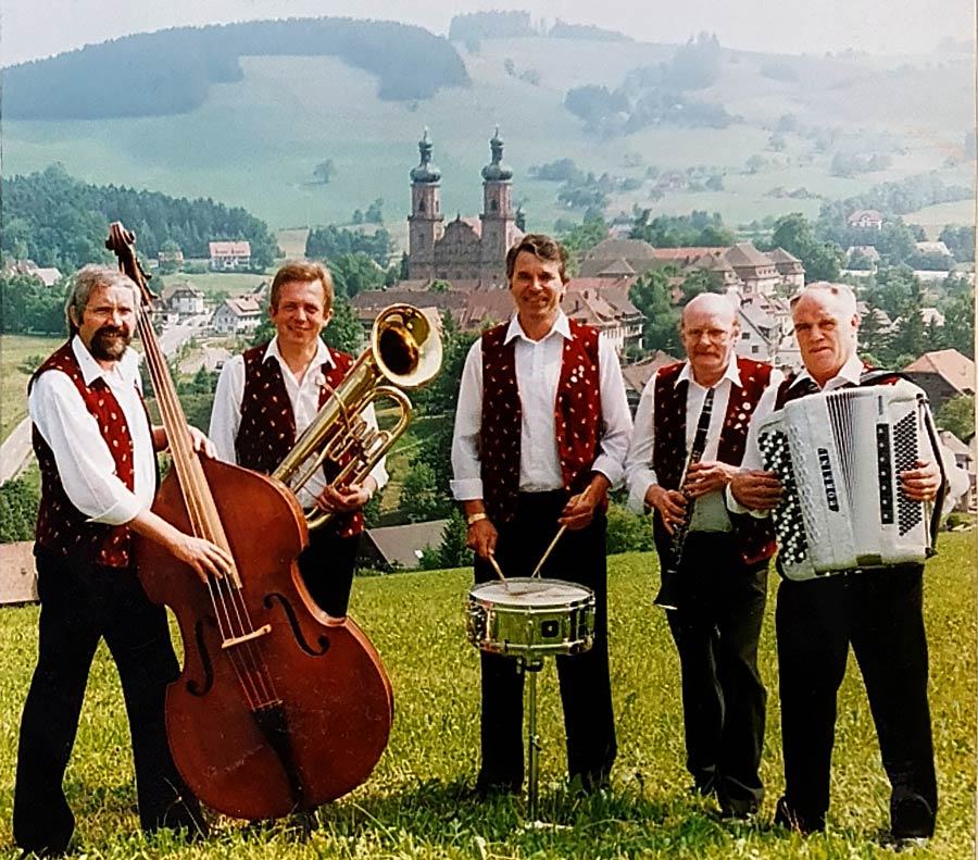 1990 – Die berühmteste Besetzung der Schwarzwaldperle – v.l. Josef Neugebauer, Franz Scherer, Dieter Unna, Klaus Weber, Lothar Wehrle